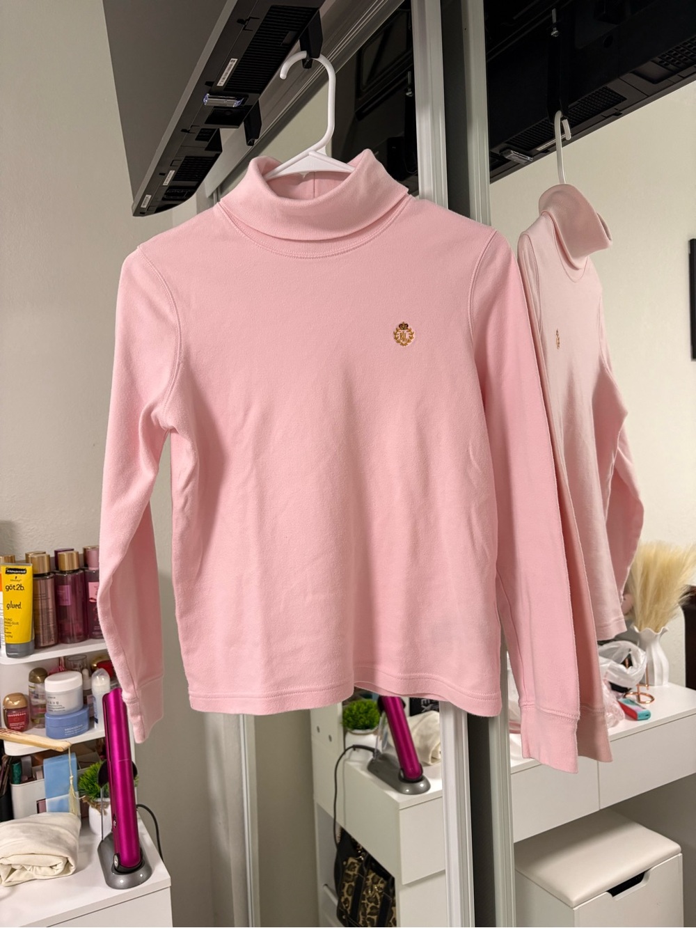 Ralph Lauren Pale Pink Long-Sleeve Turtleneck Top